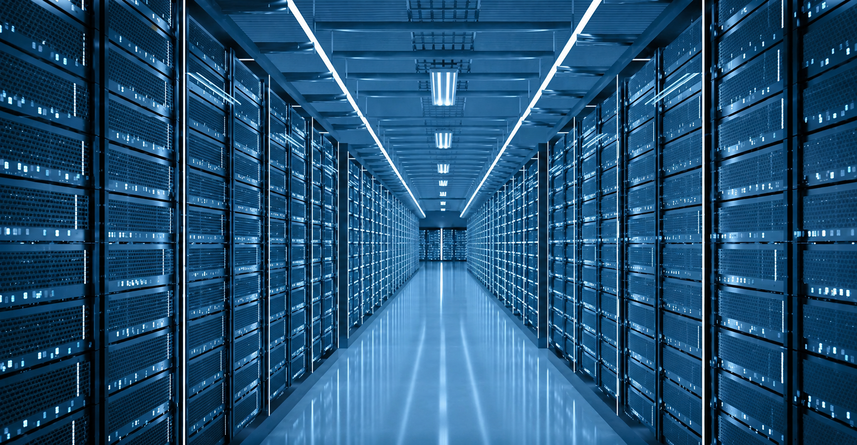 Server racks lining a data centre aisle