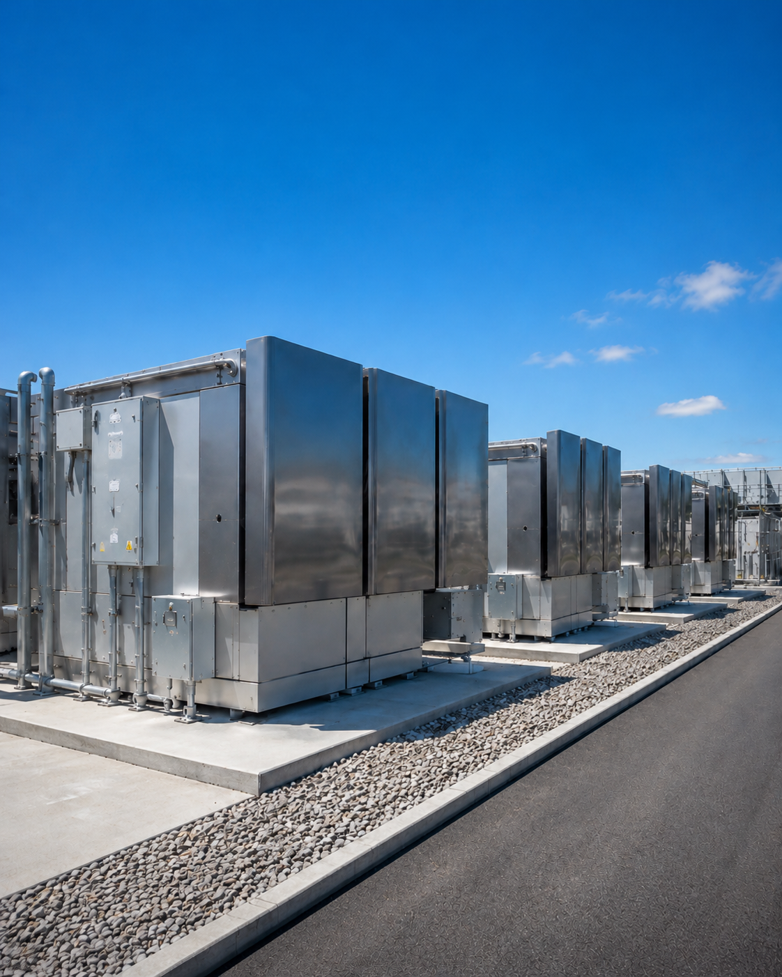 Row of fuel cell generation units on a concrete pad